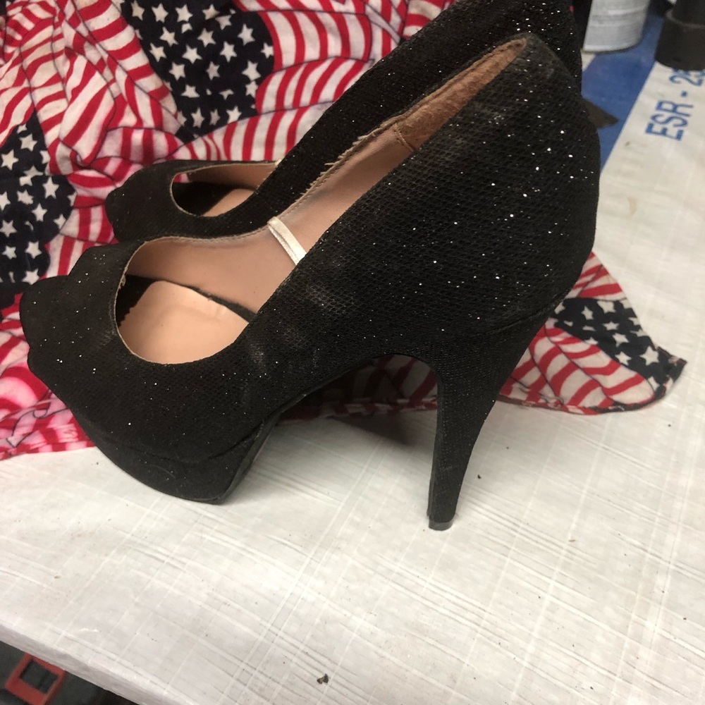 Black glitter platforms
